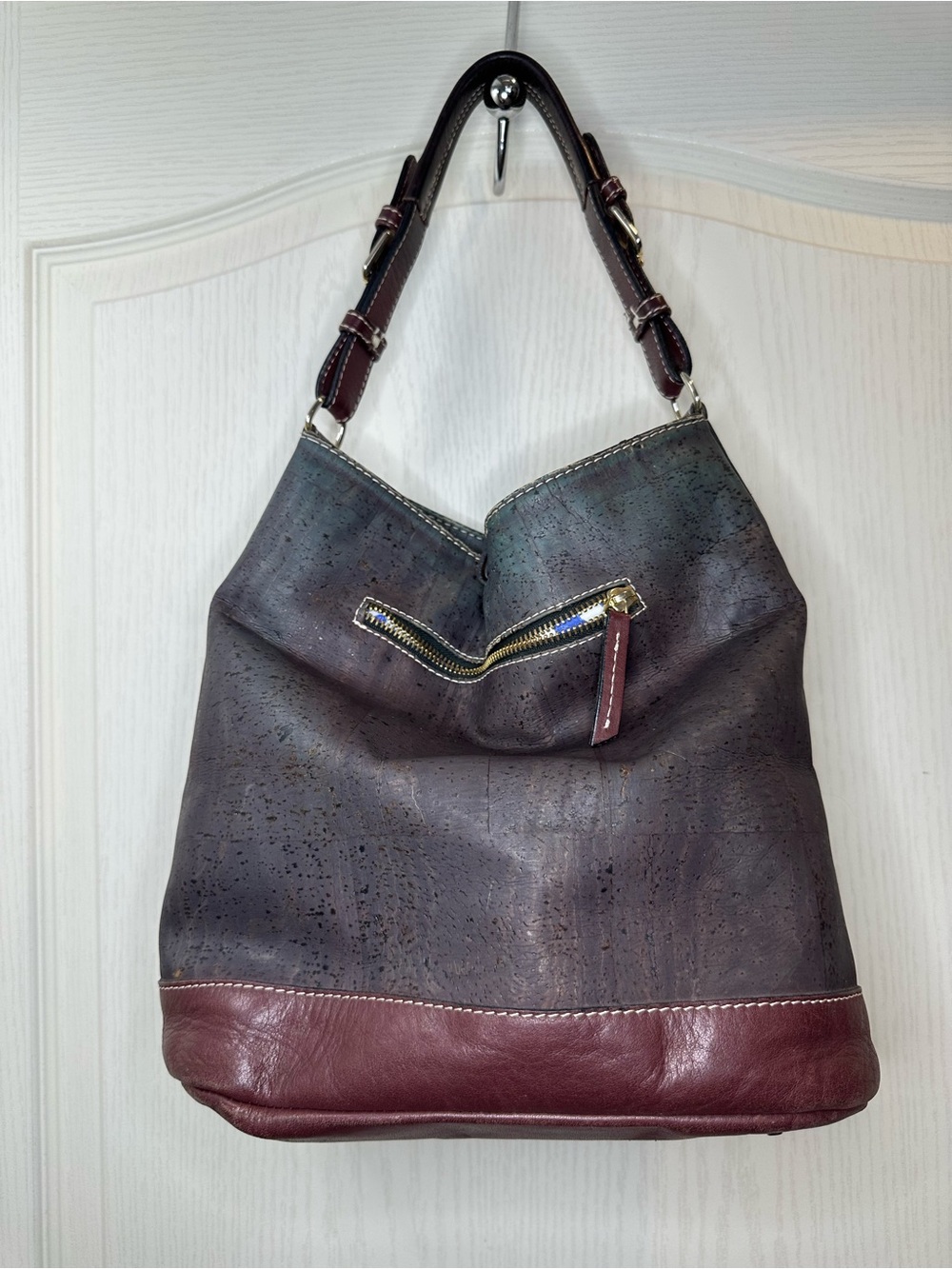 ROK Cork Julia HoboTwo-Tone Cork & Leather Shoulder Bag with Tassel Accent - Picture 2 of 12